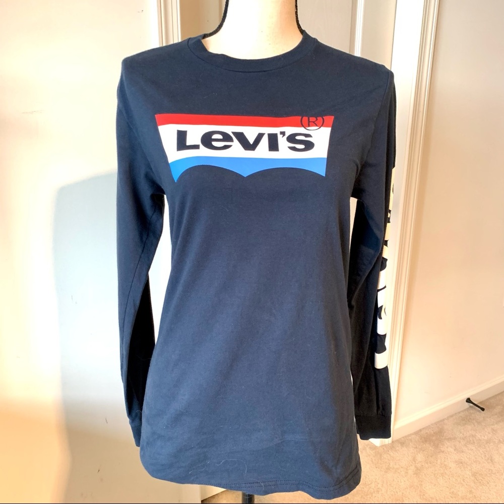LEVI’S Navy Blue Long Sleeve Graphic Print T-Shirt—SZ. Small